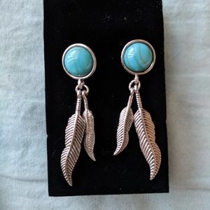 Turquoise feather fashion earrings
